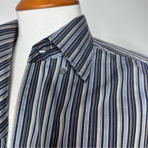Ermenegildo Zegna Blue & Brown Striped Cotton Shirt - Picture 4 of 11